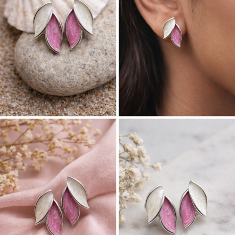 Rose Pink Leaf Studs Earrings