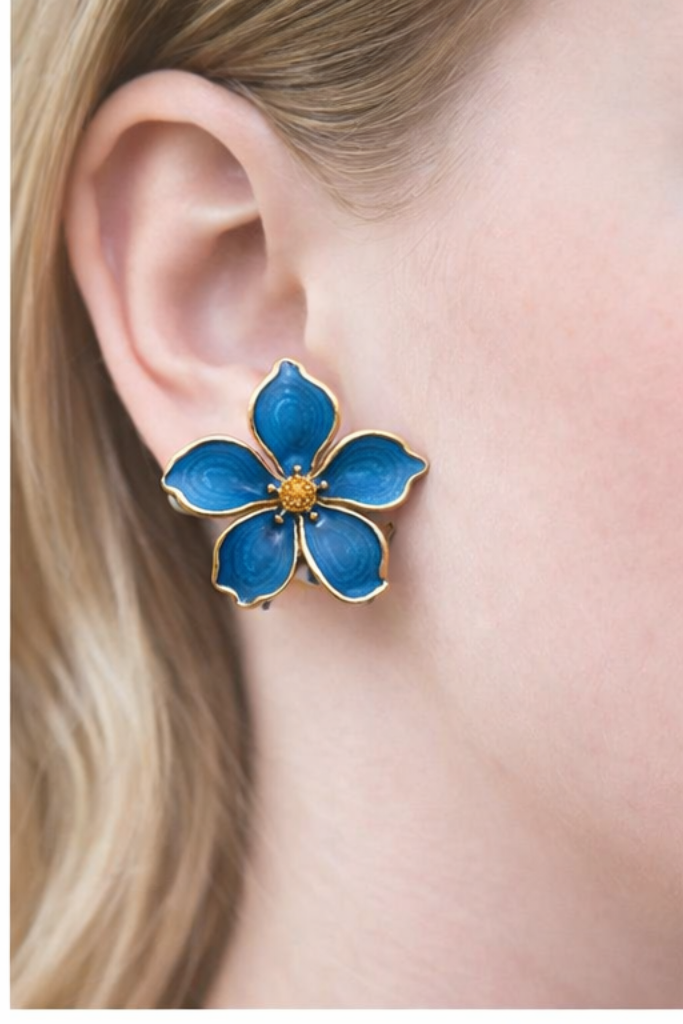 Blue Aura Floral Studs Earrings - Image 3