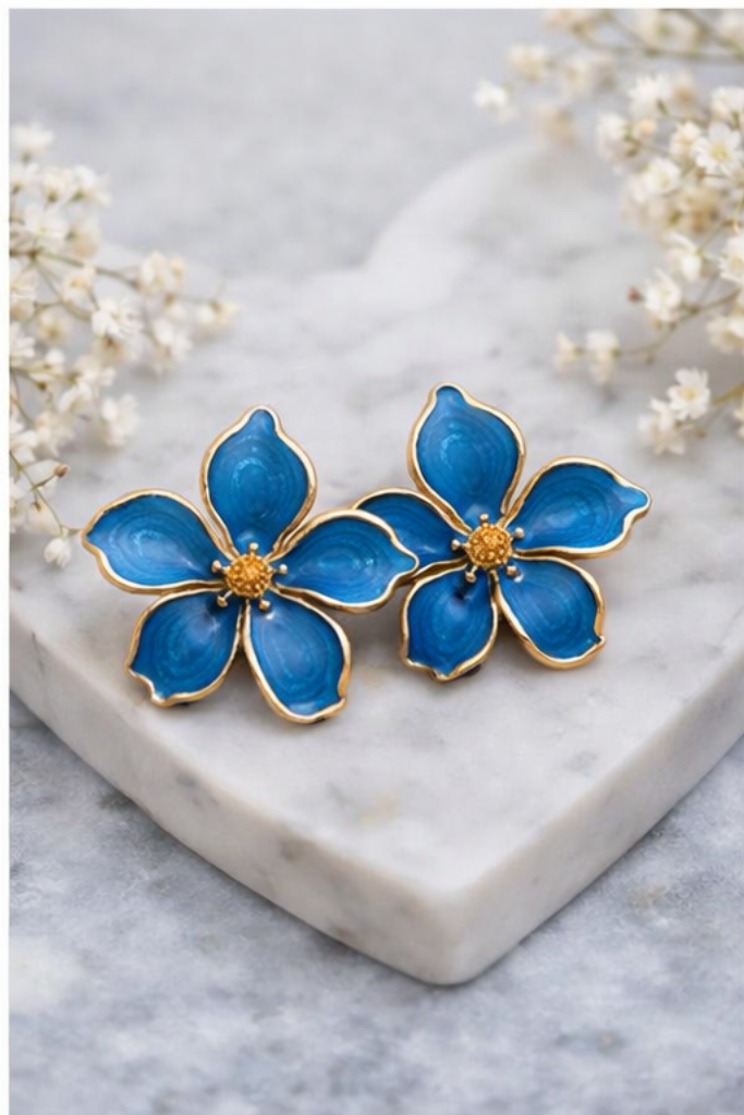 Blue Aura Floral Studs Earrings