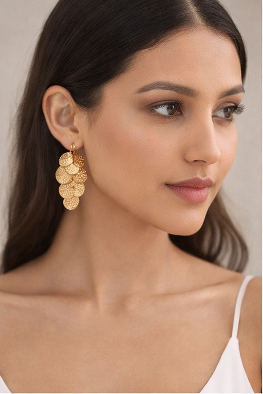 Textured Gold Disc Drops Earrings - Image 3