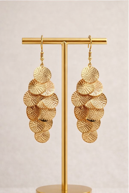 Textured Gold Disc Drops Earrings