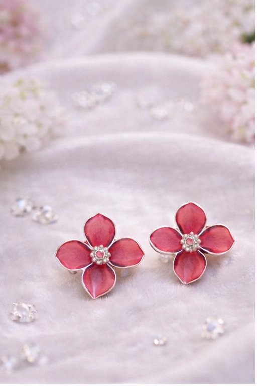 Rose Petal Bloom Stud Earrings - Image 2