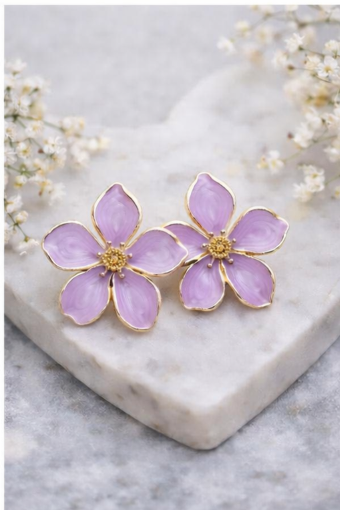 Lavender Petal Stud Earrings - Image 3