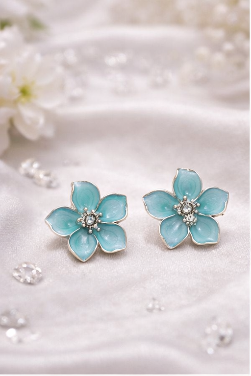 Turquoise Petal Stud Earrings - Image 3