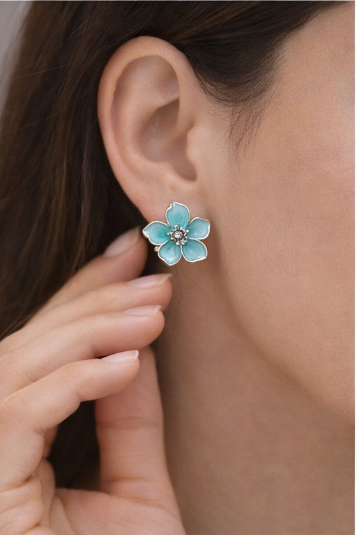 Turquoise Petal Stud Earrings - Image 4